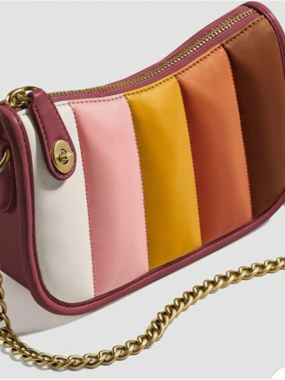 Coach Multicolor Striped Leather Crossbody - Pink, Yellow, Orange, Brown, Cream